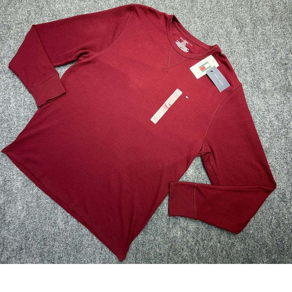 Tommy Hilfiger Mens XXL Burgundy Waffle Knit Thermal Long Sleeve Shirt NWT